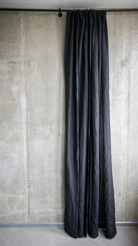 Black linen curtains natural drapery panel blackout modern | Etsy