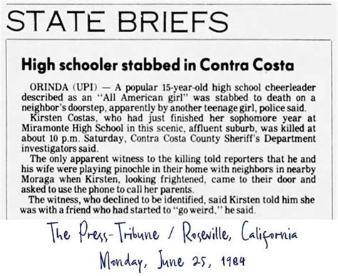 Newspaper headlines from the real-life Death of a Cheerleader story: The Kirsten Costas murder ...