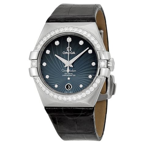 Omega Constellation Blue Diamond Dial Black Leather Men's Watch 12318352056001 - Constellation ...