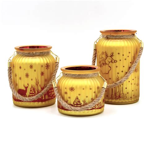 Hanging Colored Gold Christmas Candle Jar Frosted Glass Candle Jars in ...