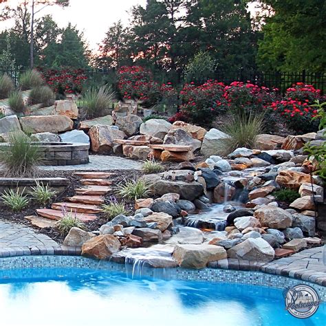 Custom Waterfall and Fire Pit | Pool waterfall, Pool water features ...