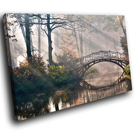 SC613 misty forest river bridge Scenic Wall Art Picture Large Canvas ...