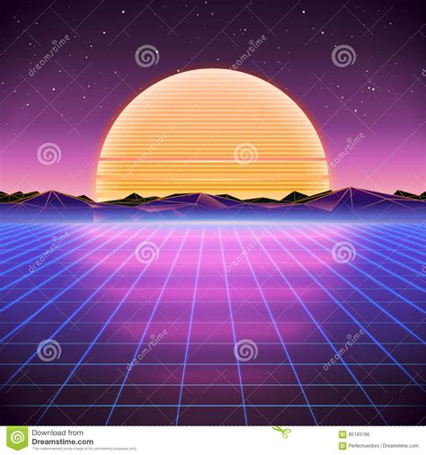 Download 80s Retro Sci Fi Background Sunrise Sunset Vector Illustration via CartoonDealer. 80s ...