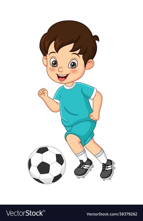 Cartoon little boy playing soccer Royalty Free Vector Image