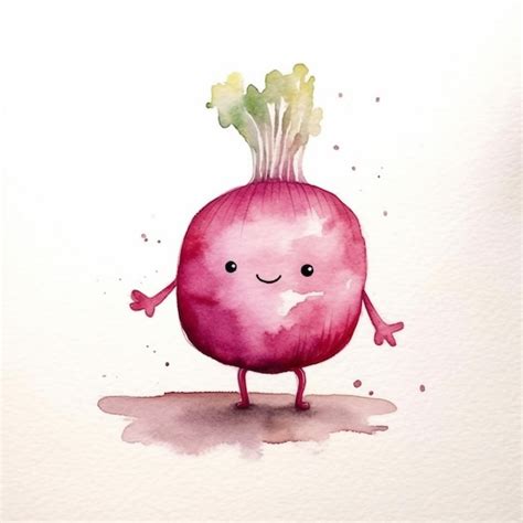 Premium Photo | A watercolor painting of a radish with a face and eyes.