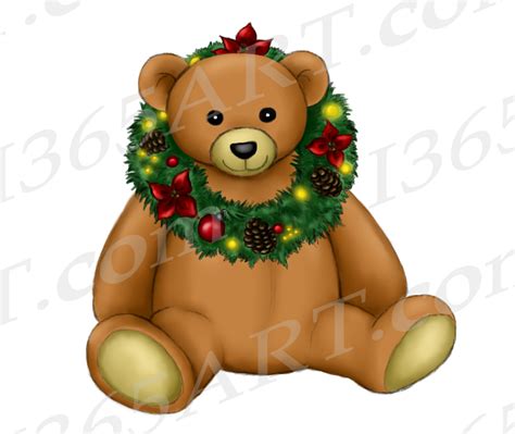 Christmas Teddy Bear Clipart, Watercolor Teddy Bear PNG - I 365 Art