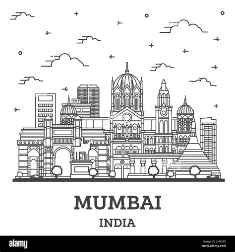 Outline Mumbai India City Skyline with Historic Buildings Isolated on ...