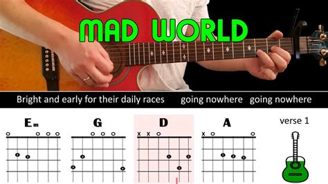 MAD WORLD - Guitar lesson - Acoustic guitar (with chords & lyrics) - Gary Jules - YouTube