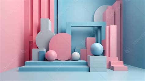 Abstract Wall With Geometric Shapes In Shades Of Blue And Pink In 3d Rendering Powerpoint ...