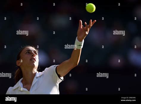 Petra Martic in action against Iga Swiatek (not pictured) on day five of the 2023 Wimbledon ...