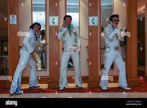 Elvis Presley impersonators pose for a photograph during the European Elvis Championship 2017 ...