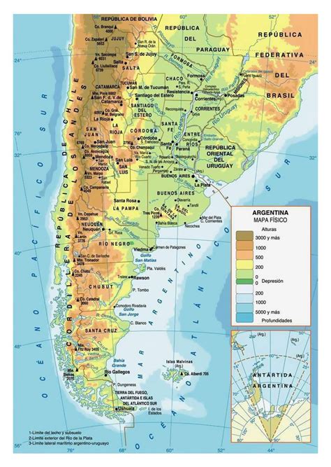 Physical map of Argentina with cities | Argentina | South America | Mapsland | Maps of the World