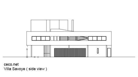 Autocad drawing Villa Savoye - Le corbusier - side view dwg