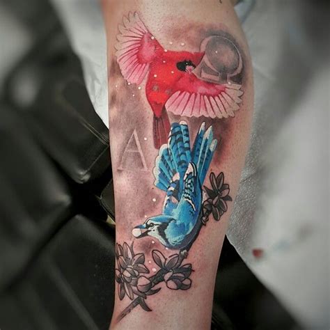 Bluejay cardinal bird tattoo | Red bird tattoos, Cardinal tattoos, Blue ...