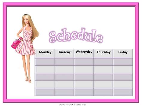 Free Weekly Calendars for Girls