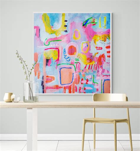 Pink Original Print Abstract Canvas Painting Colorful Fun - Etsy