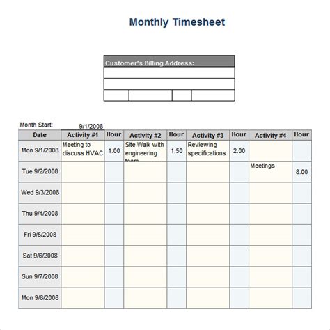 Google Sheets Monthly Timesheet Template