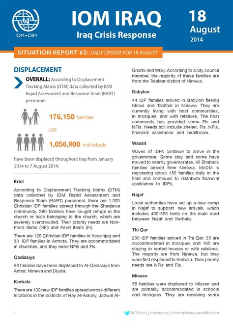 IOM #Iraq crisis report (18 August 2014) by International Organization for Migration (IOM) - Issuu