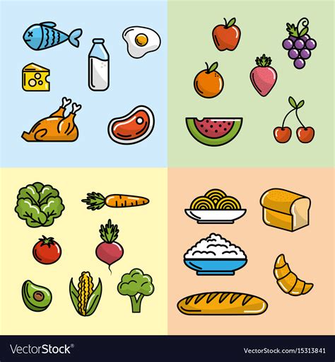 Set nutrition vegetables and fruits with protein Vector Image