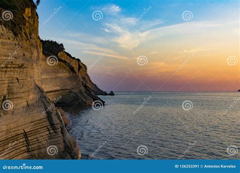 Sunset at Loggas Beach in Corfu Greece Stock Image - Image of rock, ionian: 126253391