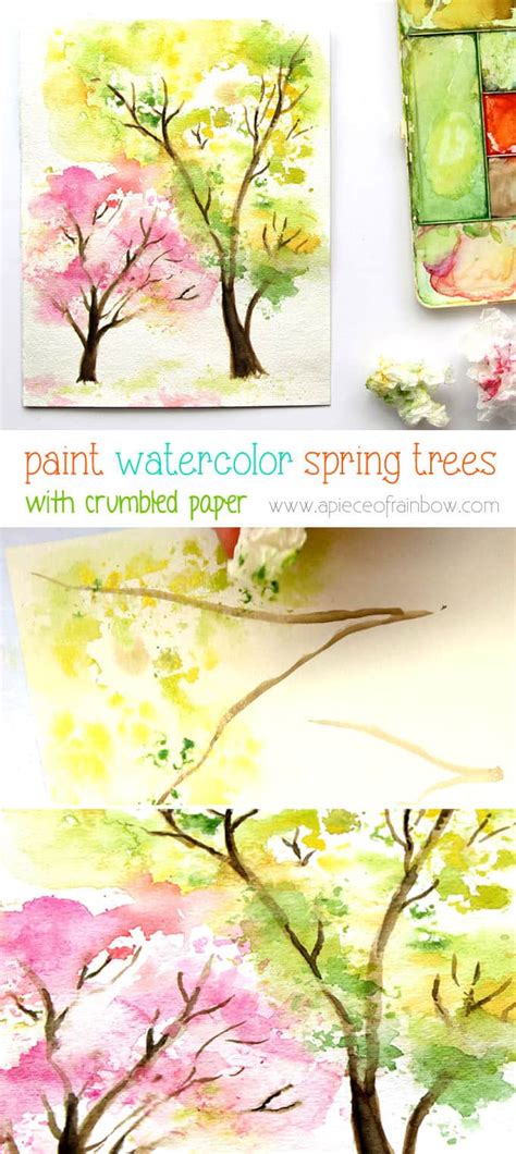 Spring Trees Watercolor Painting with... Crumpled Paper! - A Piece Of ...