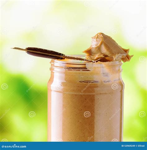 Jar of Peanut Butter on Nature Background Stock Image - Image of ...