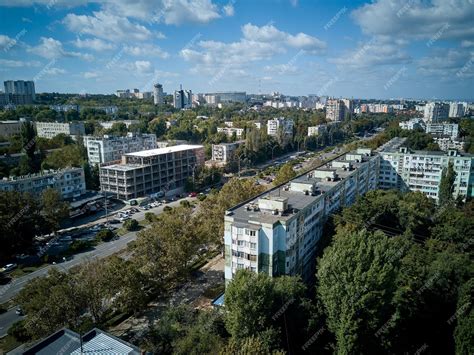 Premium Photo | Aerial view of drone flying over city kishinev moldova republic of