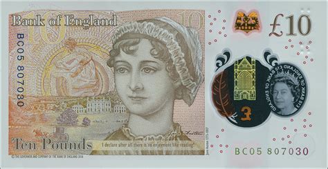 Great Britain new 10 Pound Sterling polymer note 2017 Jane Austen|World ...