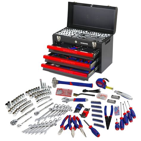 Buy WORKPRO 408-Piece Mechanics Tool Set, General Household Home Repair Tool Kit with 3-Drawer ...