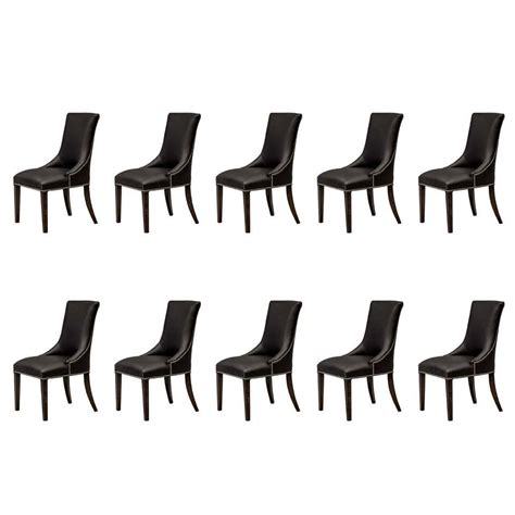 Set of 10 Custom Contemporary Modern Black Leather Deco Dining Chairs ...