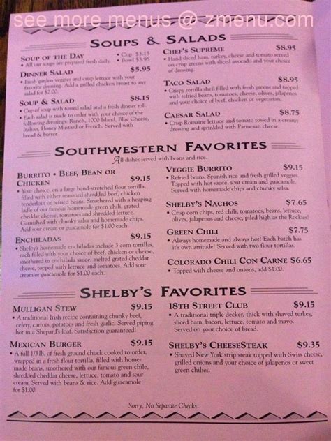 Online Menu of Shelbys Bar & Grill Restaurant, Denver, Colorado, 80202 ...