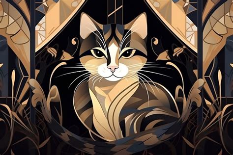 Art Deco Cat - JKF - Digital Art & AI, Abstract, Figurative - ArtPal