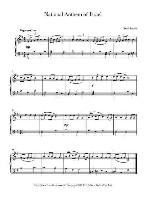 Israeli National Anthem (Hatikvah) Sheet music for Piano - 8notes.com