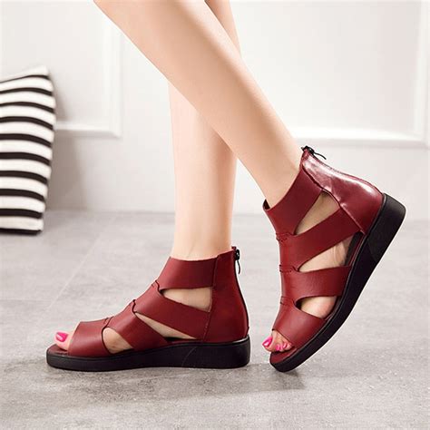 2016 New Genuine Leather Sandals Peep Toe Flat Heels Women Pumps Brand Designer Platform Shoes ...