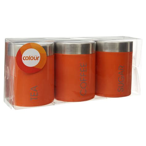 Orange Enamel Tea Coffee And Sugar Canisters Kitchen Storage Containers Tins Set | eBay