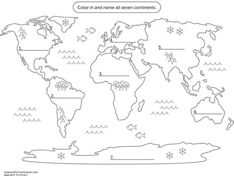 Printable 7 Continents Coloring Page