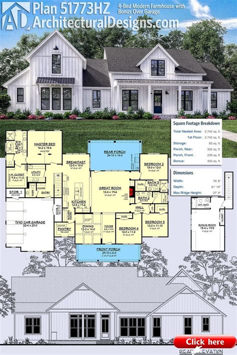 Architectural Designs Modern Farmhouse Plan *PERFECT 51773HZ gives you 4 bedroom… – 2019 - House ...