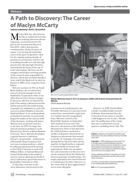 (PDF) A Path to Discovery: The Career of Maclyn McCarty