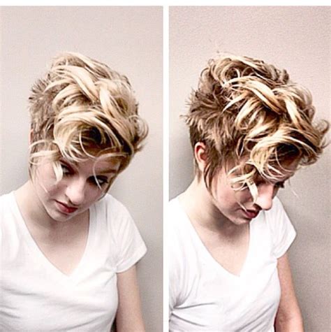 Curly blonde pixie pompadour | Curly pixie hairstyles, Pixie haircut, Short hair styles pixie