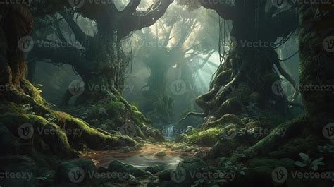 Deep Forest Fantasy Backdrop Concept Art Realistic Illustration Background with 22807149 Stock ...