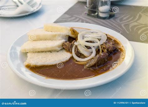 Czech Beef Goulash with Knodel Stock Image - Image of basil, meal: 112996101