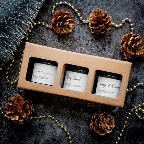 Candle Trio Gift Box. Three Boxed Festive Candles- Manchester Candles