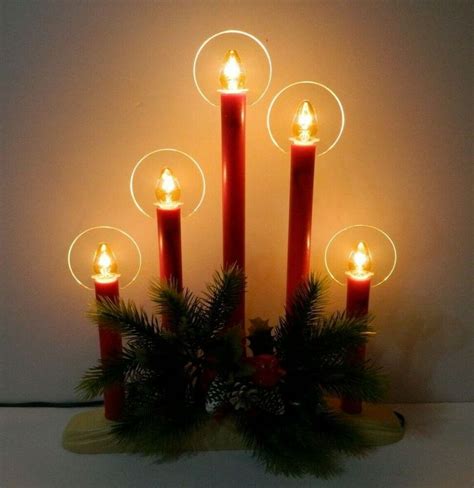 Vintage Christmas Red Candolier 5 Candles Halos Candalabra Window Light ...