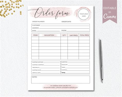 Editable Order Form Small Business Forms Printable Craft - Etsy