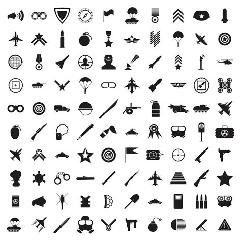 100 military icons set, simple style 3756034 Vector Art at Vecteezy