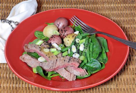 Hanger Steak Spinach Salad with Green Beans and Potatoes - Savory Experiments