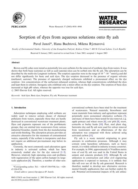 (PDF) Sorption of Dyes from Aqueous Solutions onto Fly Ash