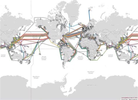 All the underwater fiber optic cables that provide the internet ...