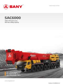 All Terrain Cranes Sany SAC6000 Specifications CraneMarket