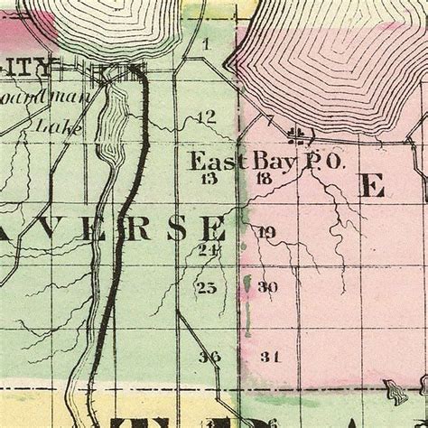 Vintage Map of Grand Traverse County Michigan, 1873 by Ted's Vintage Art